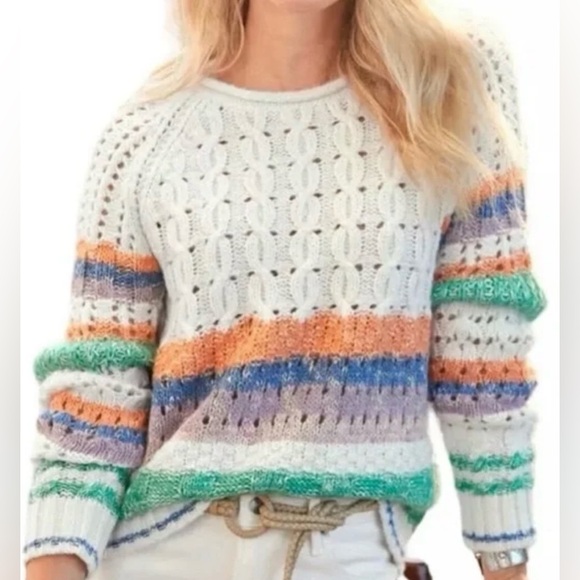 Sundance Sweaters - NWT Sundance Sweater Large Cotton wool Cream stripes Cable knit Catalog spring